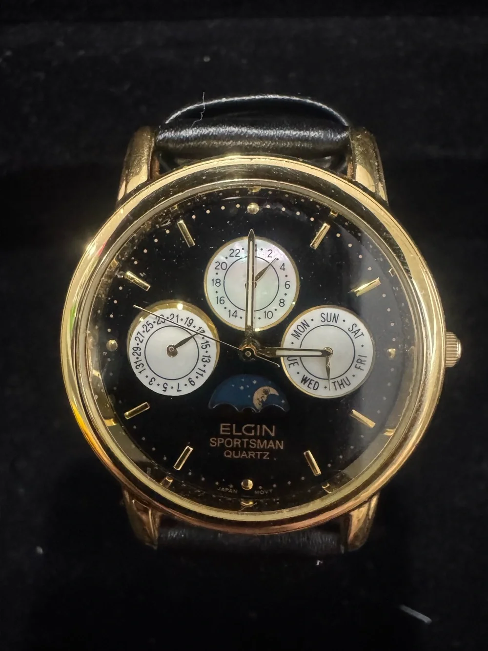 Elgin Sportsman Quartz Gold Black Multi-Function Watch